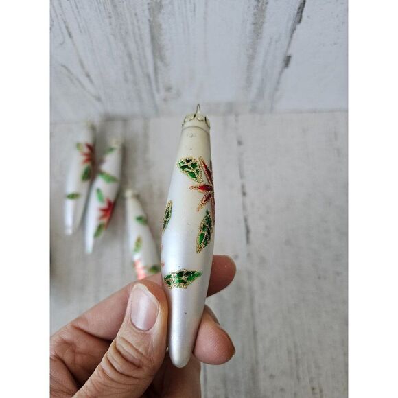 Vintage poinsettia glass teardrop ornament mini Xmas set tree - Picture 8 of 8